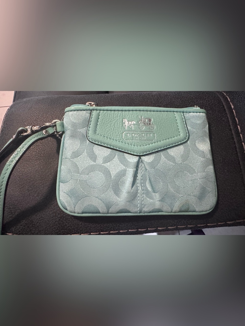 Coach Mint Green Signature Wristlet Pouch